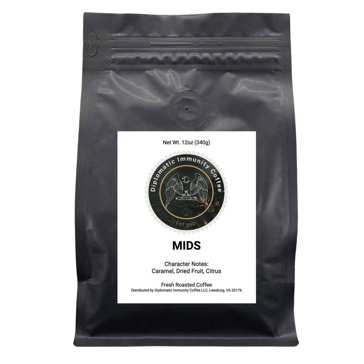 MIDS - Light Medium Roast - Country: Guatemala & Ethiopia Blend - Flavor Notes: Caramel, Dried Fruit, Citrus