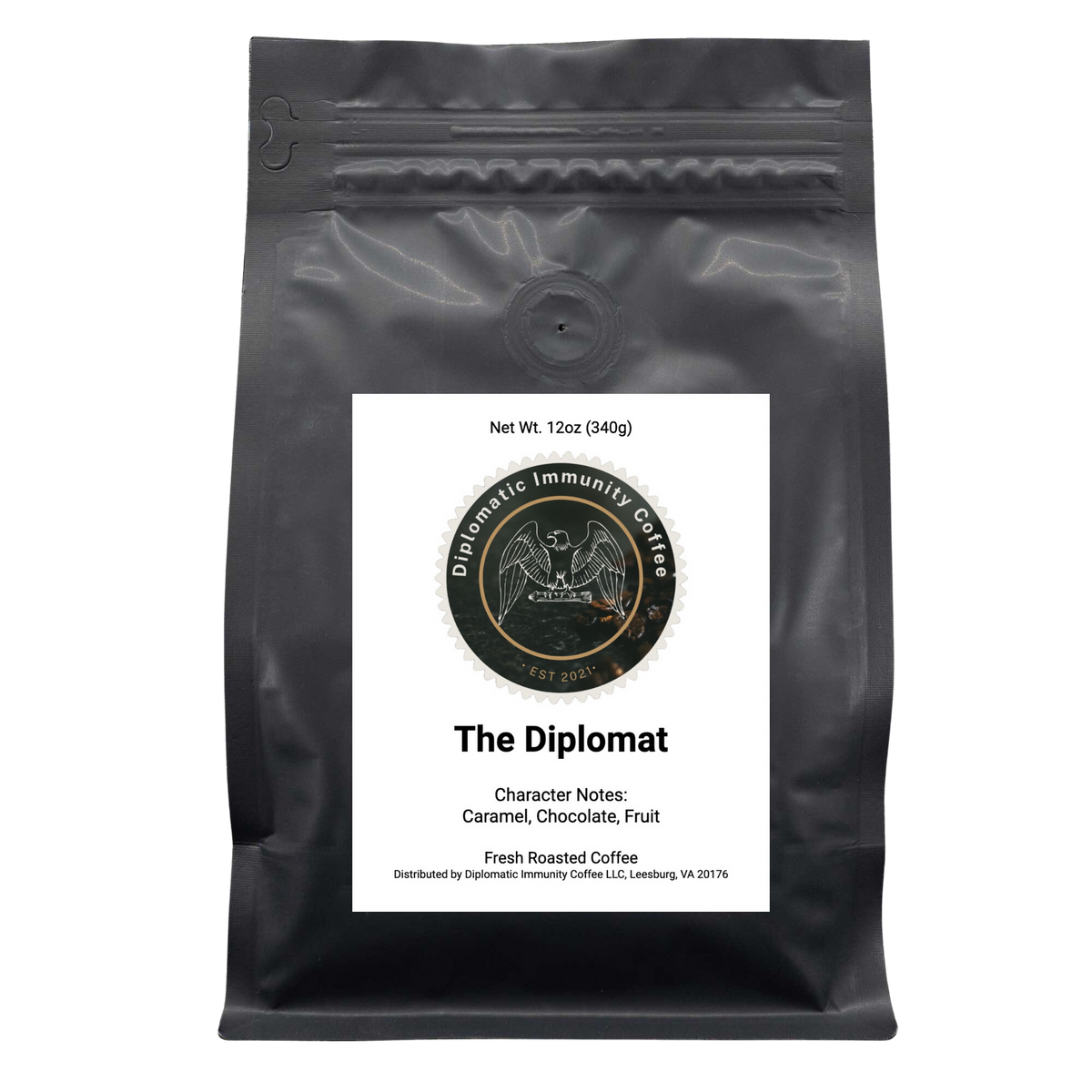 THE DIPLOMAT - Medium Dark Roast - Country: Colombia - Flavor Notes: Caramel, Chocolate, Fruit