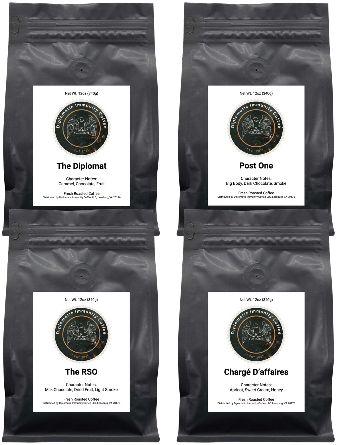 THE EMBASSY - 4 COFFEE SAMPLE PACK (POST ONE, THE DIPLOMAT, THE RSO, CHARGÉ D'AFFAIRES)